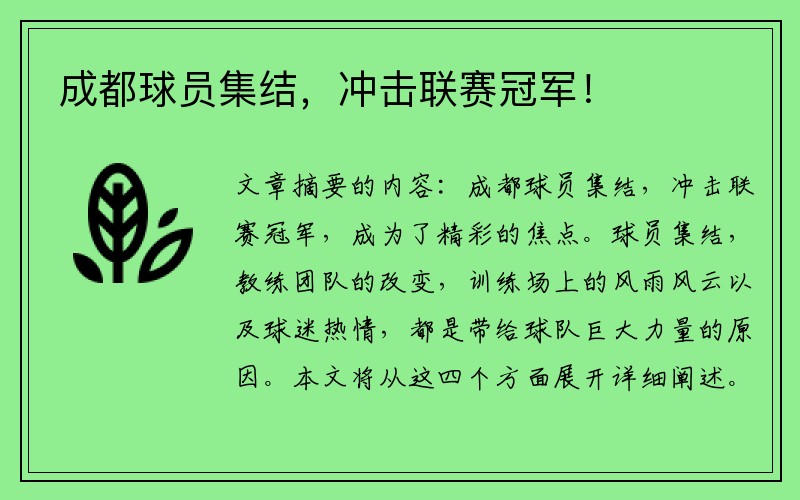 成都球员集结，冲击联赛冠军！